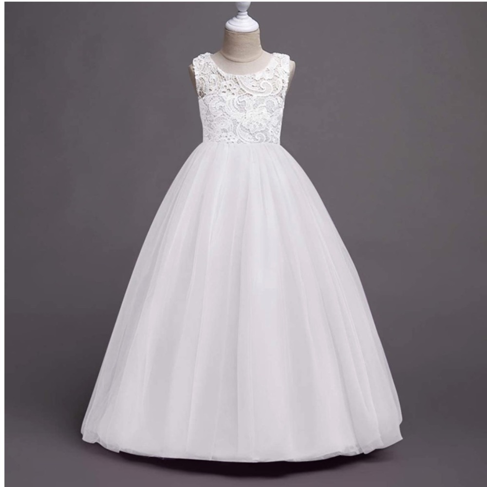 Elegant White Lace Kids Formal Dress